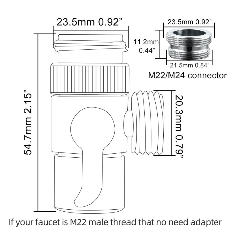 CIENCIA Brass Sink Faucet Diverter Valve to Sink Hose Sprayer,Faucet Splitter for Kitchen,Sink Faucet Replacement Part M22 x M24,SBA021 - Image 5